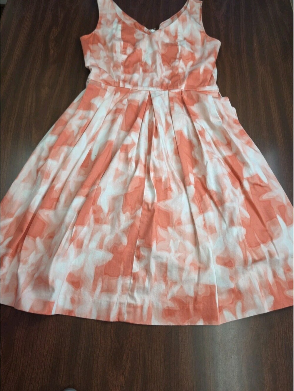 Calvin Klein Coral White Abstract Floral Print Pleated Fit & Flare Dress Size 4
